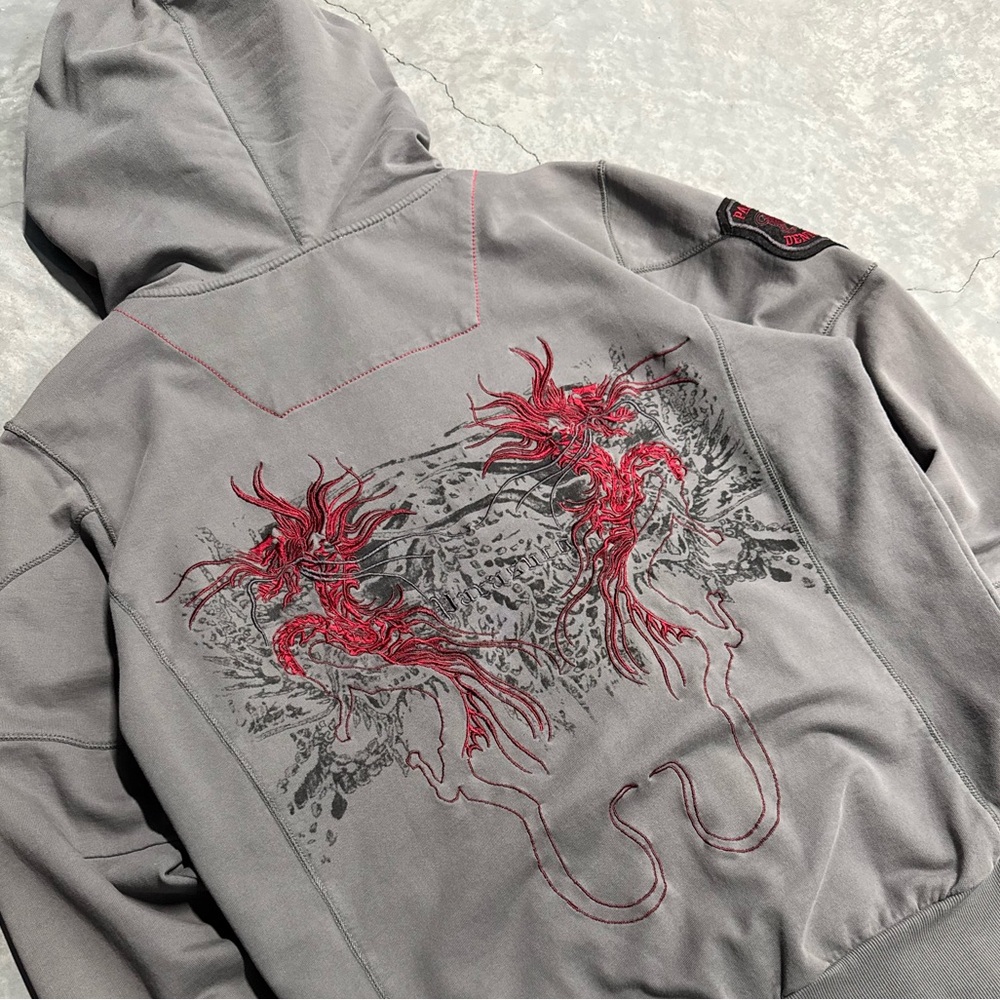 Gray Parasuco Hoodie with Red Dragon Back Embroidery